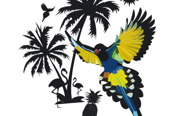 鹦鹉椰子树菠萝火烈鸟矢量图裁片烫图印花花型