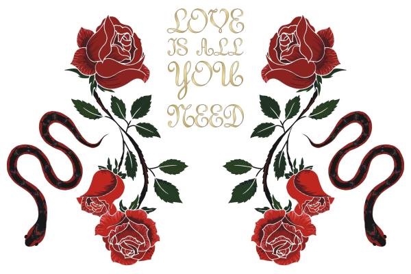 玫瑰花 蛇 字母矢量图裁片烫图花型