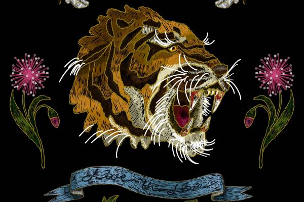 老虎蜜蜂牡丹花矢量图裁片烫图印花花型