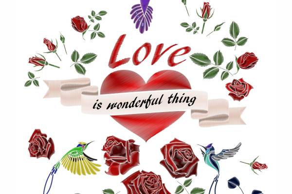 鸟类心形字母花朵矢量图裁片烫图印花花型