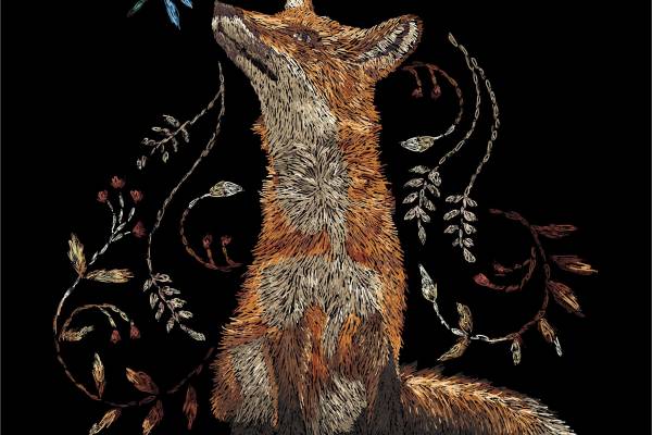 狐狸蜻蜓植物花朵矢量图裁片烫图印花花型