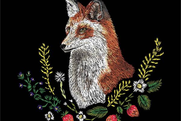 狐狸草莓植物叶子矢量图服装裁片烫图印花花型