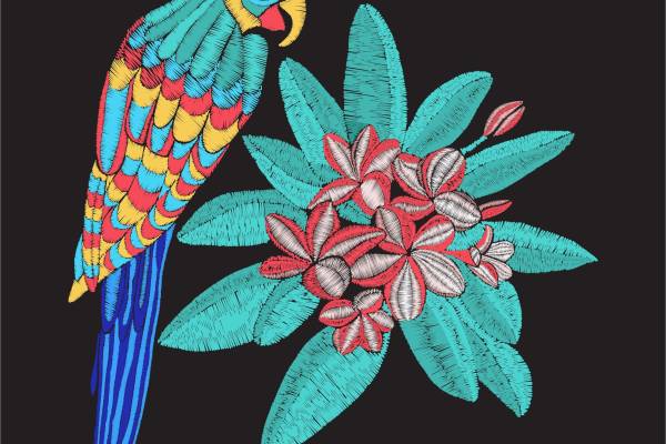 鹦鹉植物花朵矢量图服装裁片烫图印花花型