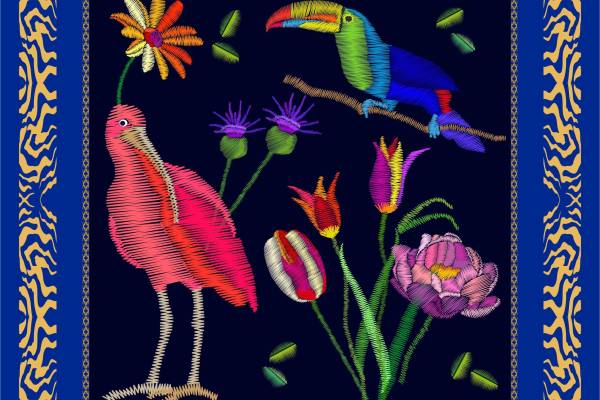 鸟类植物花卉矢量图服装裁片烫图印花花朵图案