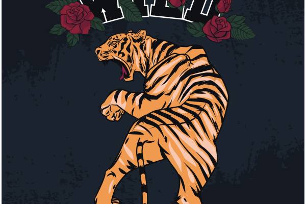 老虎牡丹花字母矢量图服装裁片烫图印花花型