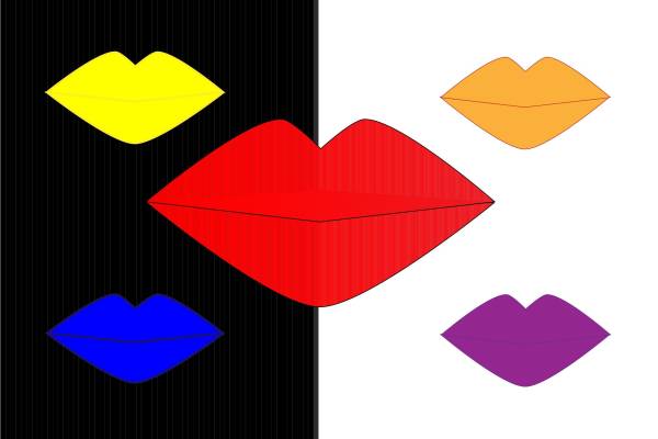 几何条纹唇印矢量图服装裁片烫图印花花型