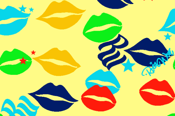 多彩几何唇印英文字母印花矢量图服装面料水印数码印花金昌花型