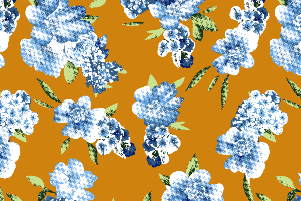 几何蓝色牡丹花卉印花矢量图服装面料水印数码印花金昌花型