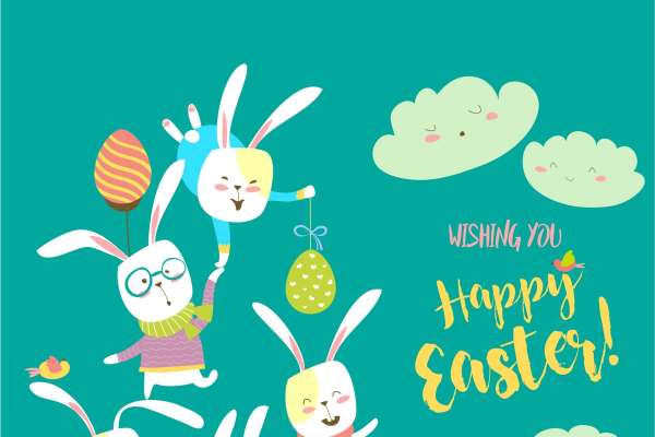 卡通兔子彩虹云朵印花图案服装裁片烫图印花花型矢量图