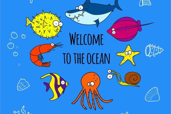 卡通海洋动物欧牛印花矢量图服装裁片烫图印花花型