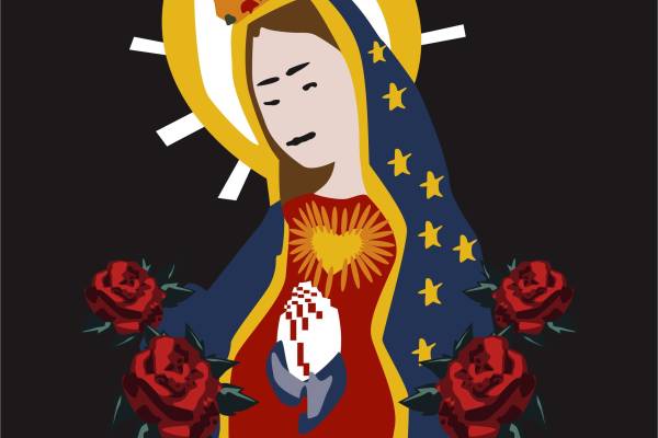 人物玫瑰花矢量图服装裁片烫图印花花型