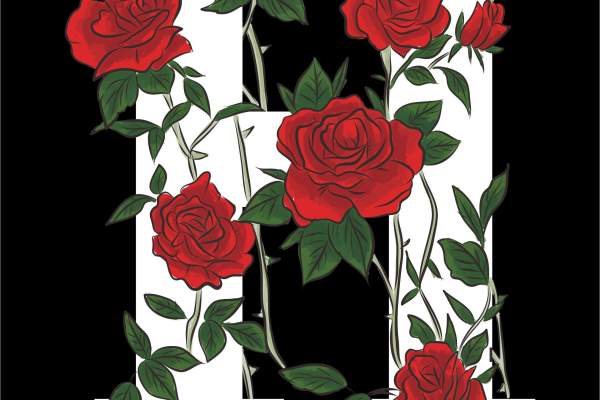 字母H玫瑰花矢量图服装裁片烫图印花花型