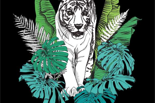 老虎植物叶子字母矢量图服装裁片烫图印花花型