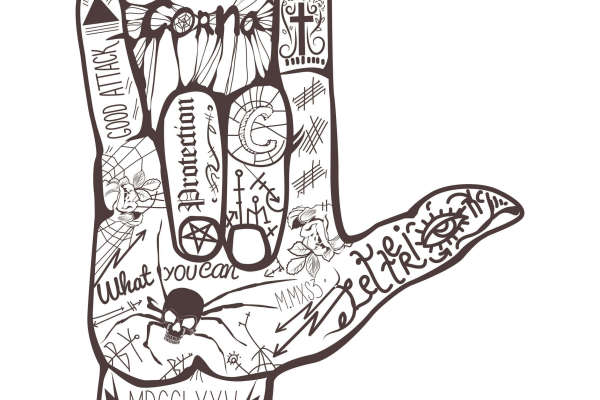 手掌几何骷髅头涂鸦矢量图服装裁片烫图印花花型