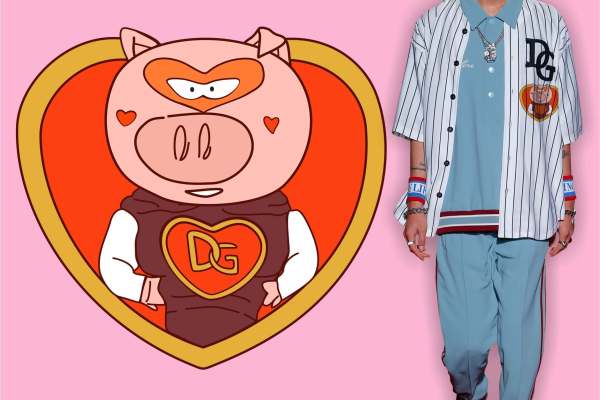 心形猪猪侠DG字母矢量图服装裁片烫图印花花型