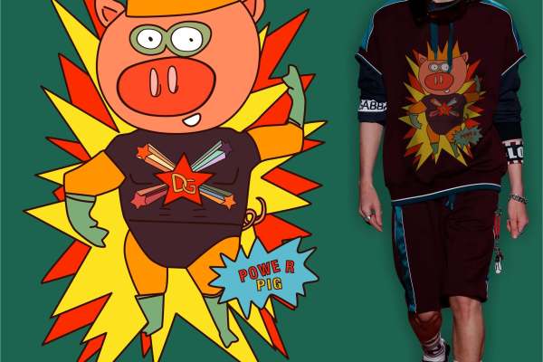 小猪字母五角星矢量图服装裁片烫图印花花型