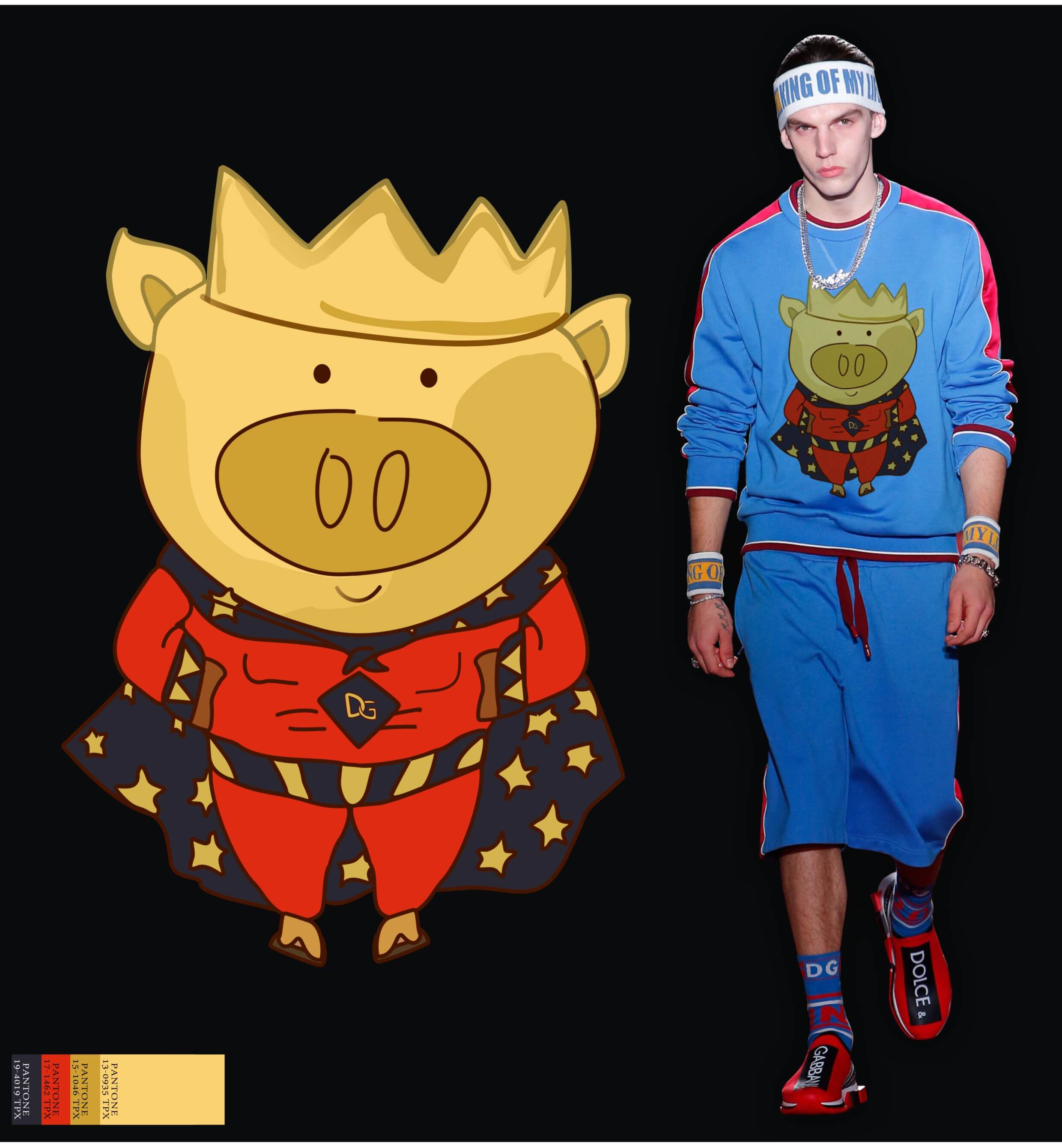 猪动物五角星皇冠字母矢量图服装裁片烫图印花花型