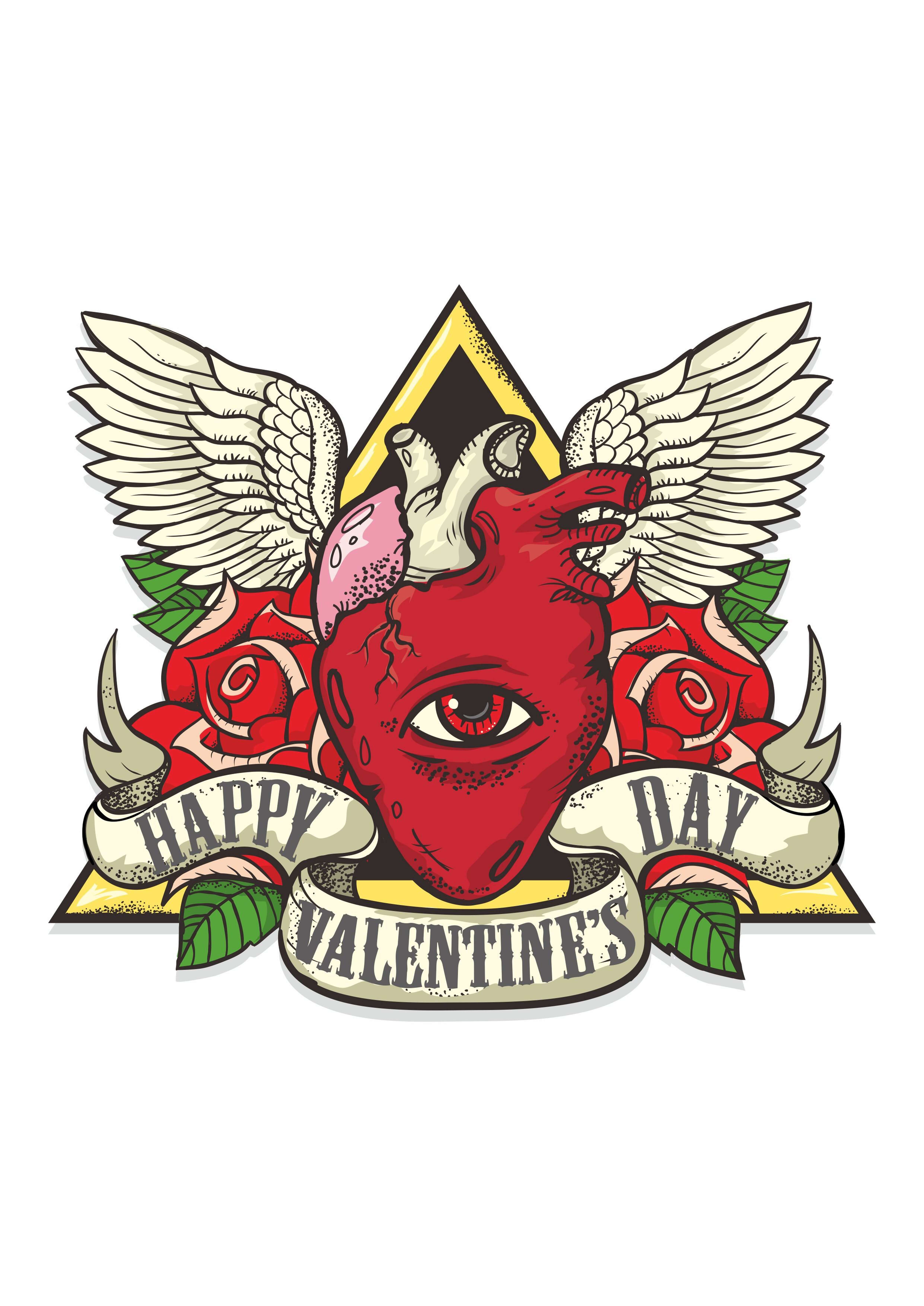 玫瑰花翅膀字母印花花型服装裁片烫图矢量图