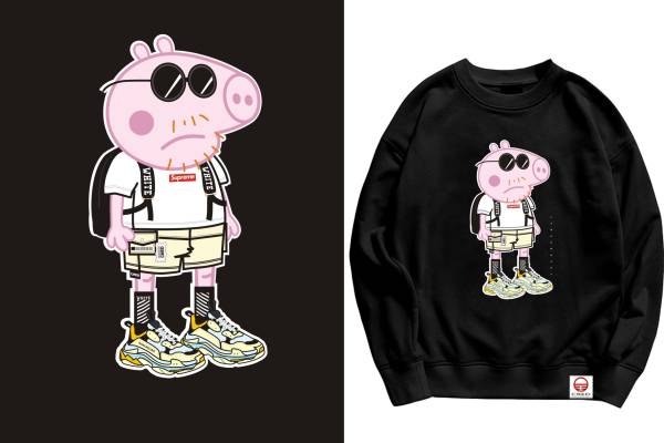 小猪佩奇墨镜字母supreme矢量图服装裁片烫图印花花型