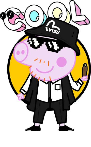 小猪佩奇墨镜字母矢量图社会人服装裁片烫图印花花型