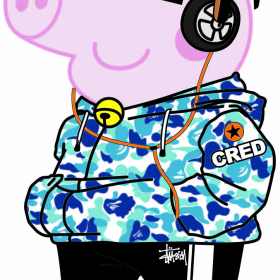 小猪佩奇耳机富贵在天矢量图服装裁片烫图印花花型