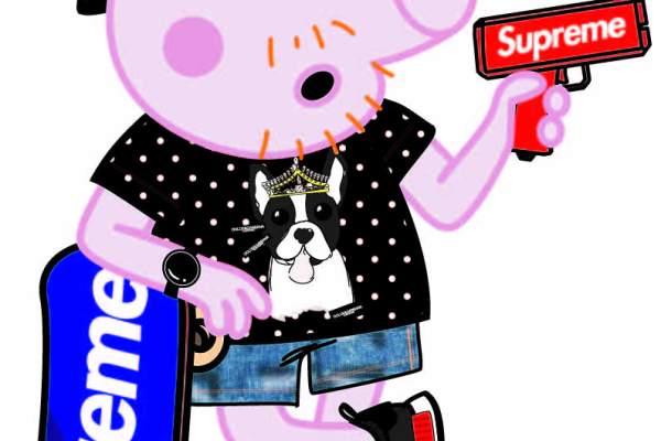 小猪佩奇滑板supreme矢量图服装裁片烫图印花花型