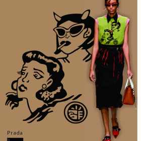 PRADA女士人物矢量图服装裁片烫图印花花型