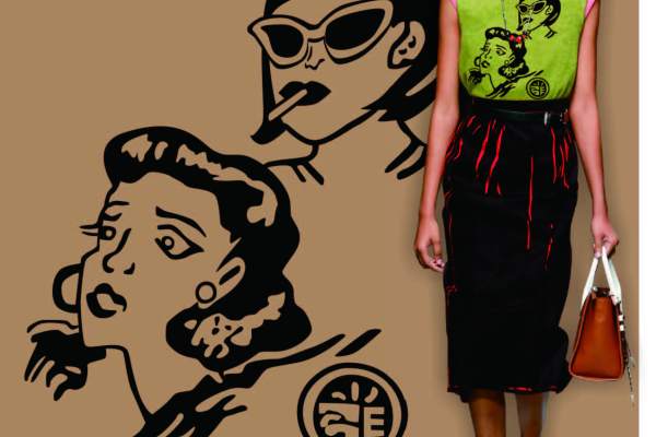 PRADA女士人物矢量图服装裁片烫图印花花型