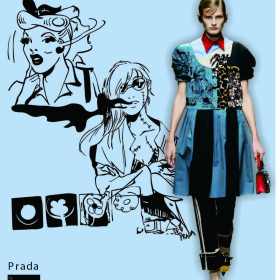PRADA卡通女士图案矢量图服装裁片烫图印花花型