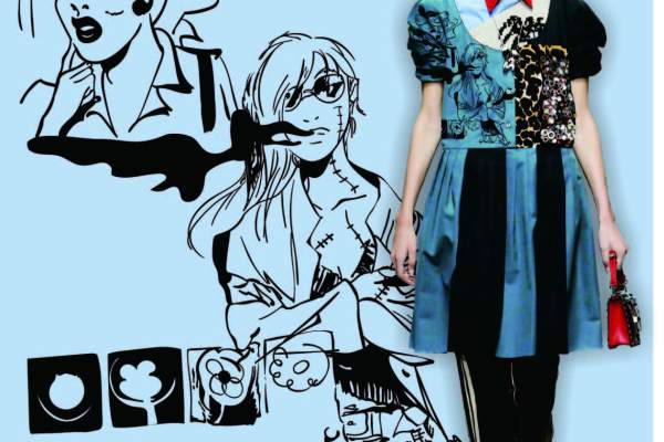 PRADA卡通女士图案矢量图服装裁片烫图印花花型