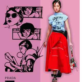PRADA卡通女士图案涂鸦矢量图服装裁片烫图印花花型