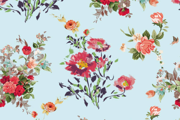 水彩牡丹花矢量图服装面料数码印花花型