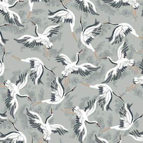 古风丹顶鹤矢量图服装面料数码印花花型