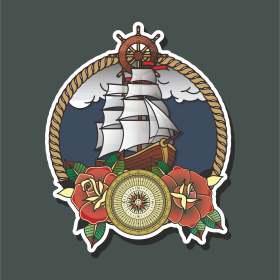 帆船植物花朵矢量图服装裁片烫图印花花型