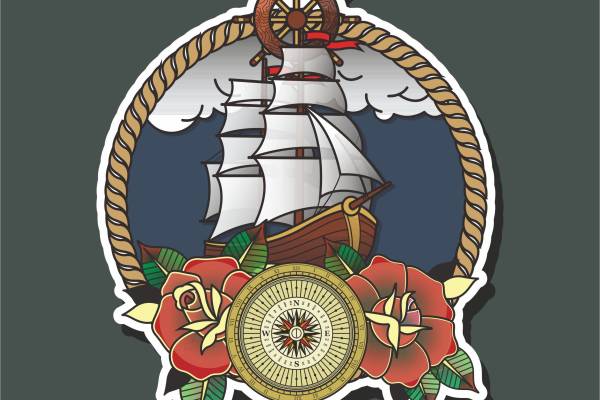 帆船植物花朵矢量图服装裁片烫图印花花型