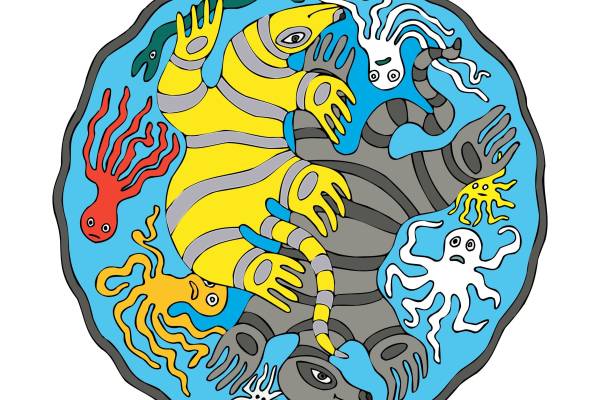 几何卡通海洋动物动画矢量图服装裁片烫图印花花型