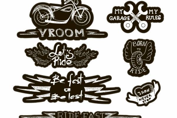 摩托车字母心形矢量图服装裁片烫图徽章矢量图