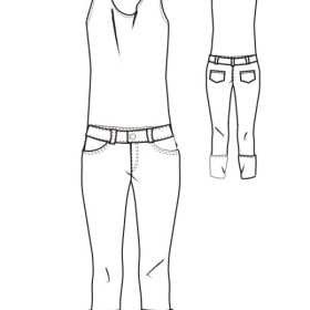 女士无袖上衣牛仔裤设计矢量图