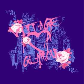 几何涂鸦字母玫瑰花矢量图服装T恤烫图印花花型