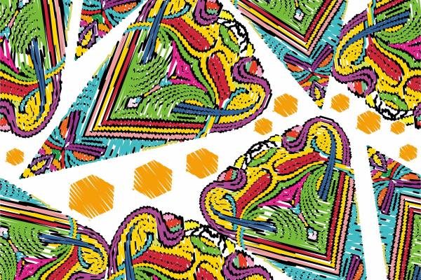 多彩几何抽象心形矢量图服装面料数码印花花型