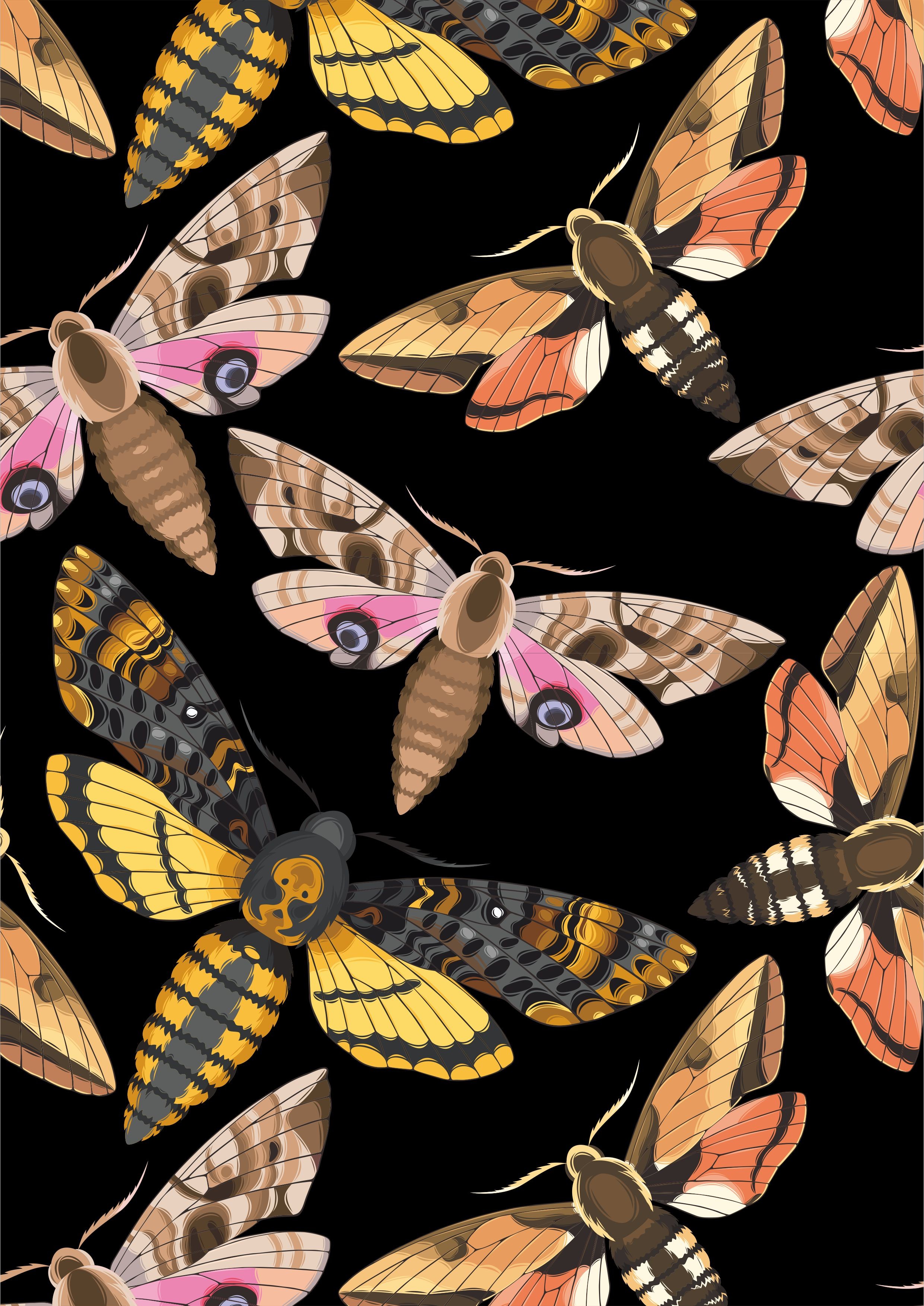 植物花朵蝴蝶拼接印花矢量图服装纺织面料数码印花花型素材-POP花型网