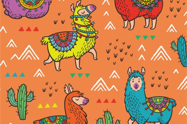 羊驼仙人掌民族花纹矢量图服装面料数码印花花型