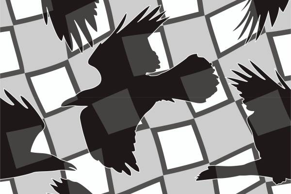 动物鸟类乌鸦几何正方形矢量图服装面料数码印花花型