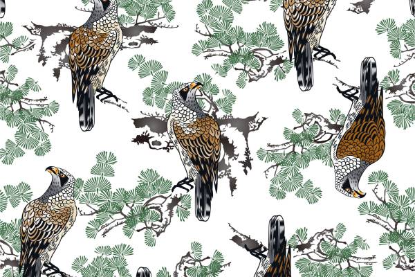 老鹰水墨中国风矢量图服装面料数码印花花型