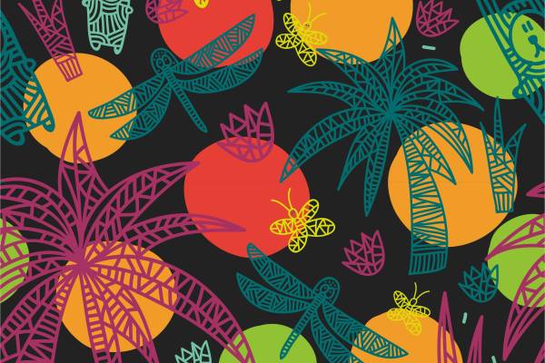 几何卡通动物昆虫蜻蜓矢量图服装面料数码印花花型