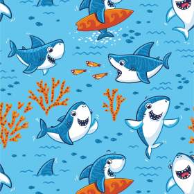 儿童卡通小鲨鱼海洋动物矢量图服装面料数码印花花型