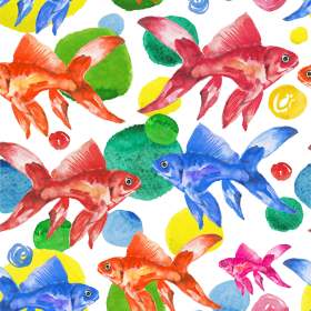 水彩金鱼矢量图服装面料数码印花花型