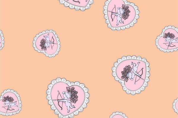 粉色爱心丘比特矢量图服装面料数码印花花型