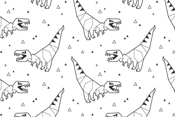几何三角形卡通恐龙矢量图服装面料数码印花花型