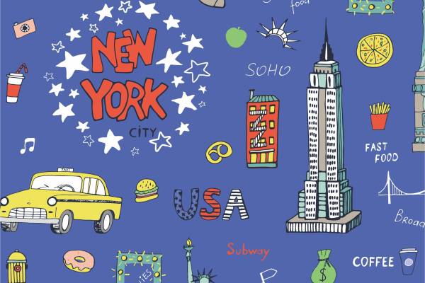 儿童卡通建筑汽车字母矢量图服装面料数码印花花型